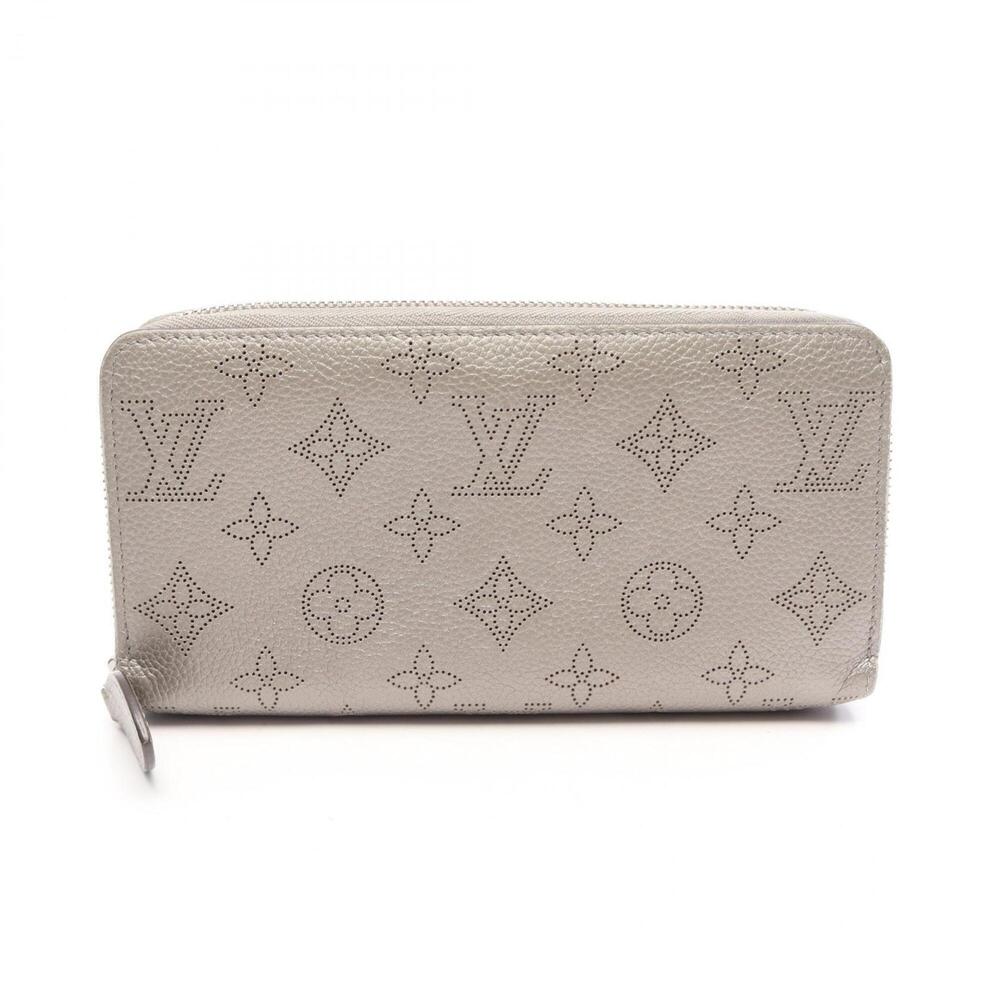Louis Vuitton Zippy Wallet Round Leather Monogram Mahina Women's Gray M81642